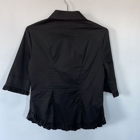 Vintage Black 3/4 Sleeve Shirt with Ruffled Hems, 8 - Picture 4 of 5